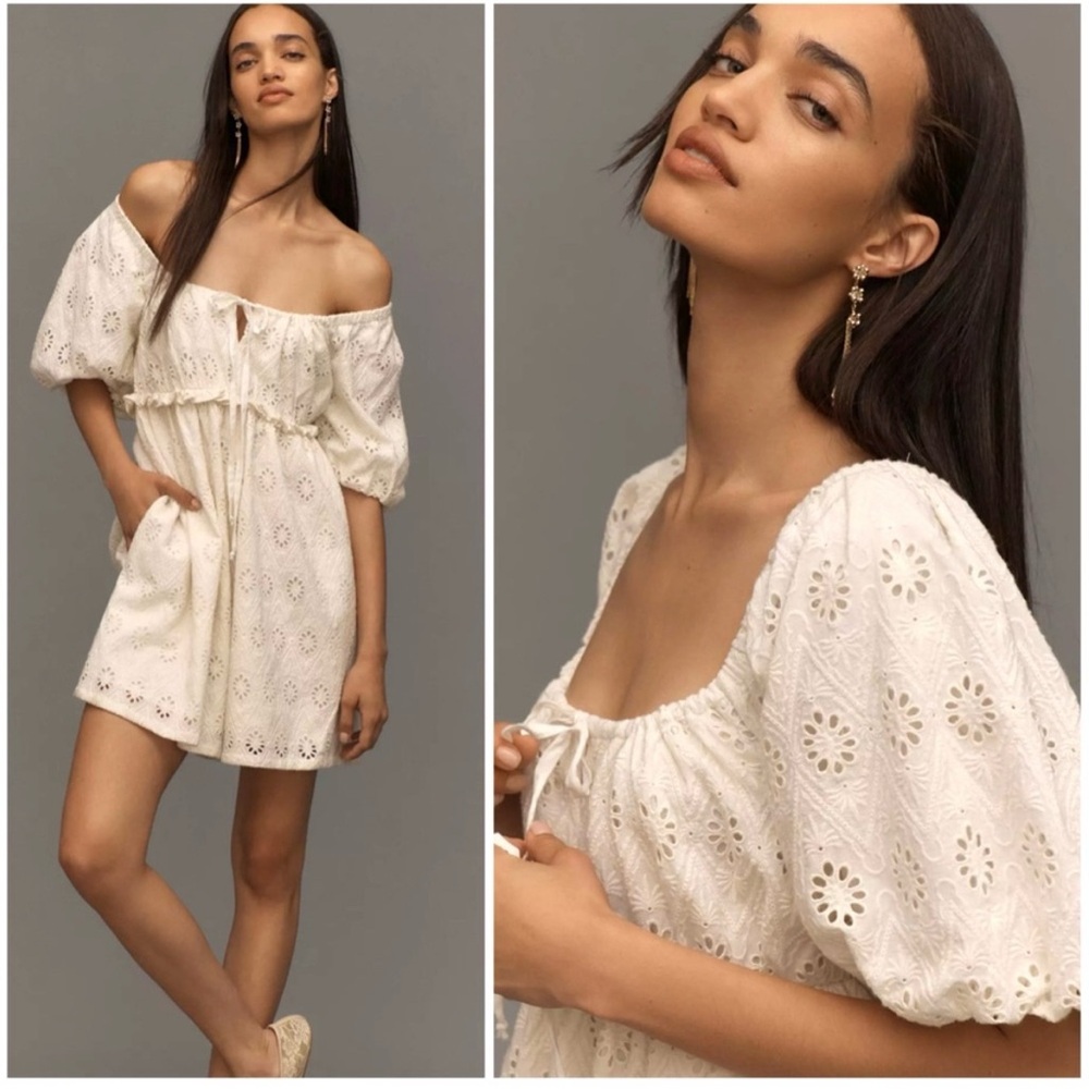 Anthropologie Cream Eyelet Mini Dress
